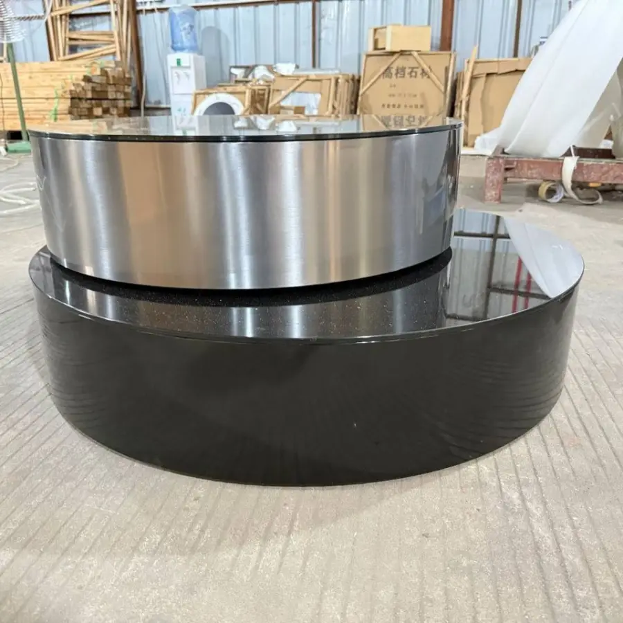 Luxury Rotating Double Round Coffee Table Gunmetal Stainless Steel Mirror Glass Top Custom Living Room — image 6