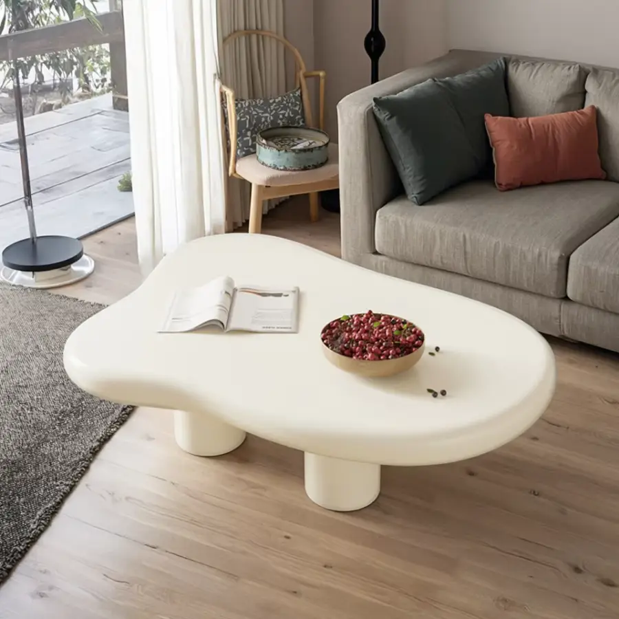 Cloud Cream Wabi-Sabi Modern Nordic Coffee Table Simple Irregular Wooden Panel Design for Small Apartments Home Living Room — image 4