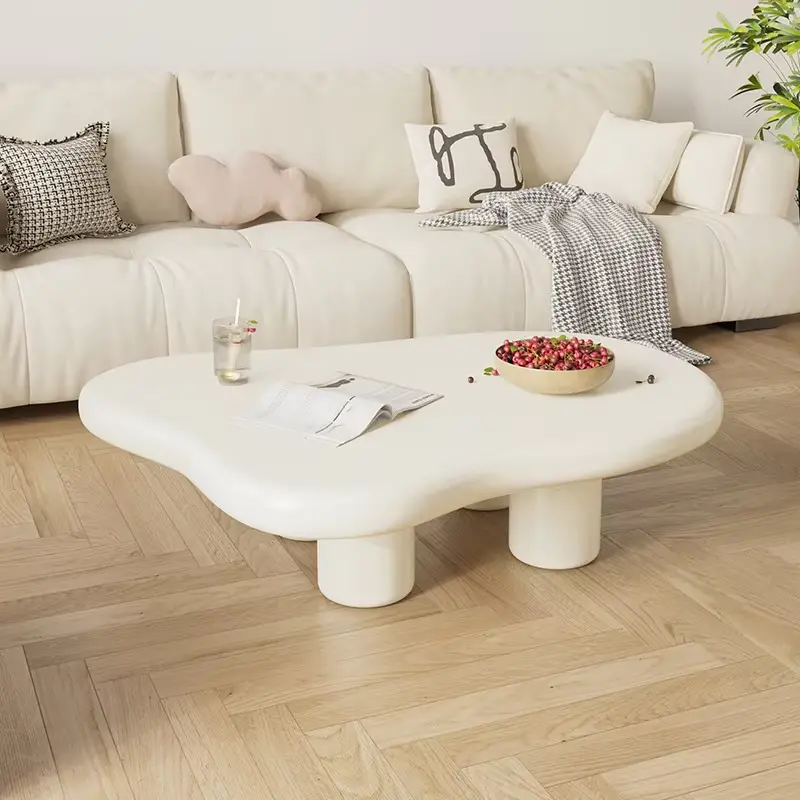 Cloud Cream Wabi-Sabi Modern Nordic Coffee Table Simple Irregular Wooden Panel Design for Small Apartments Home Living Room — image 5