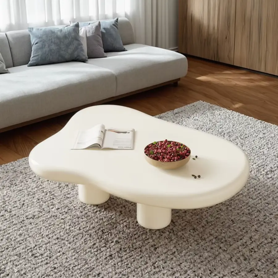 Cloud Cream Wabi-Sabi Modern Nordic Coffee Table Simple Irregular Wooden Panel Design for Small Apartments Home Living Room — image 6