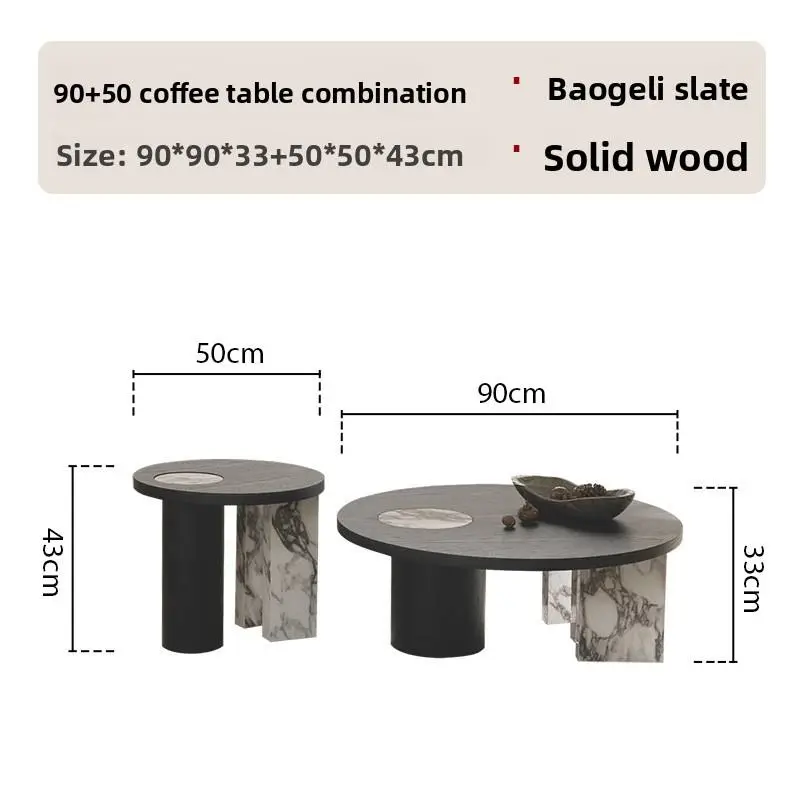Wholesale Luxury Round Black Wood Coffee Table Set Marble Inlay Mixed Leg Custom Color for Hotel Lobby — image 5