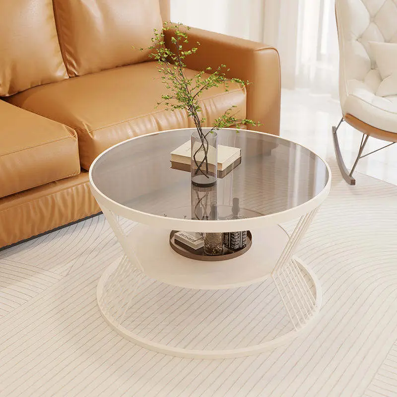 Nordic Mid-Century Round Smoked Glass Coffee Table Black Radial Wire Bowl Frame Open Storage Custom Living Room — view 3