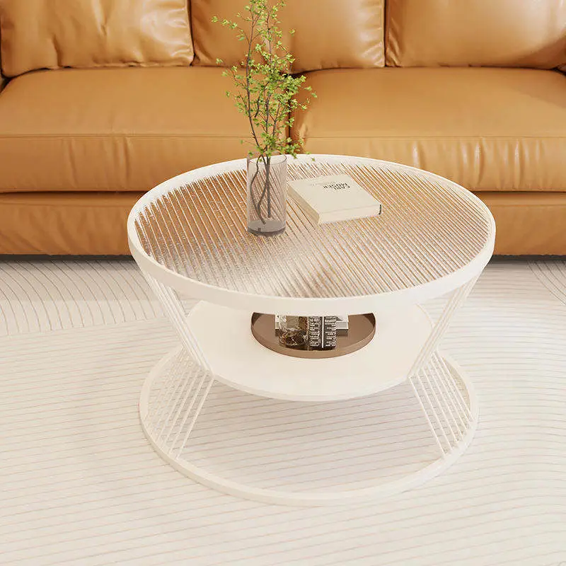 Nordic Mid-Century Round Smoked Glass Coffee Table Black Radial Wire Bowl Frame Open Storage Custom Living Room — view 4