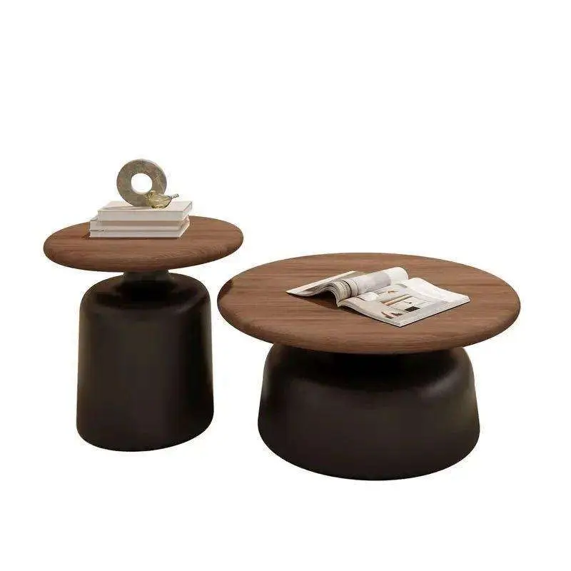 Modern Luxury Solid Wood Round Coffee Table with Durable Wrought Iron Side Living Room Furniture for Home Office — image 2