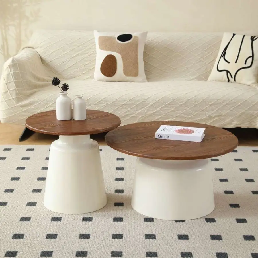 Modern Luxury Solid Wood Round Coffee Table with Durable Wrought Iron Side Living Room Furniture for Home Office — image 3