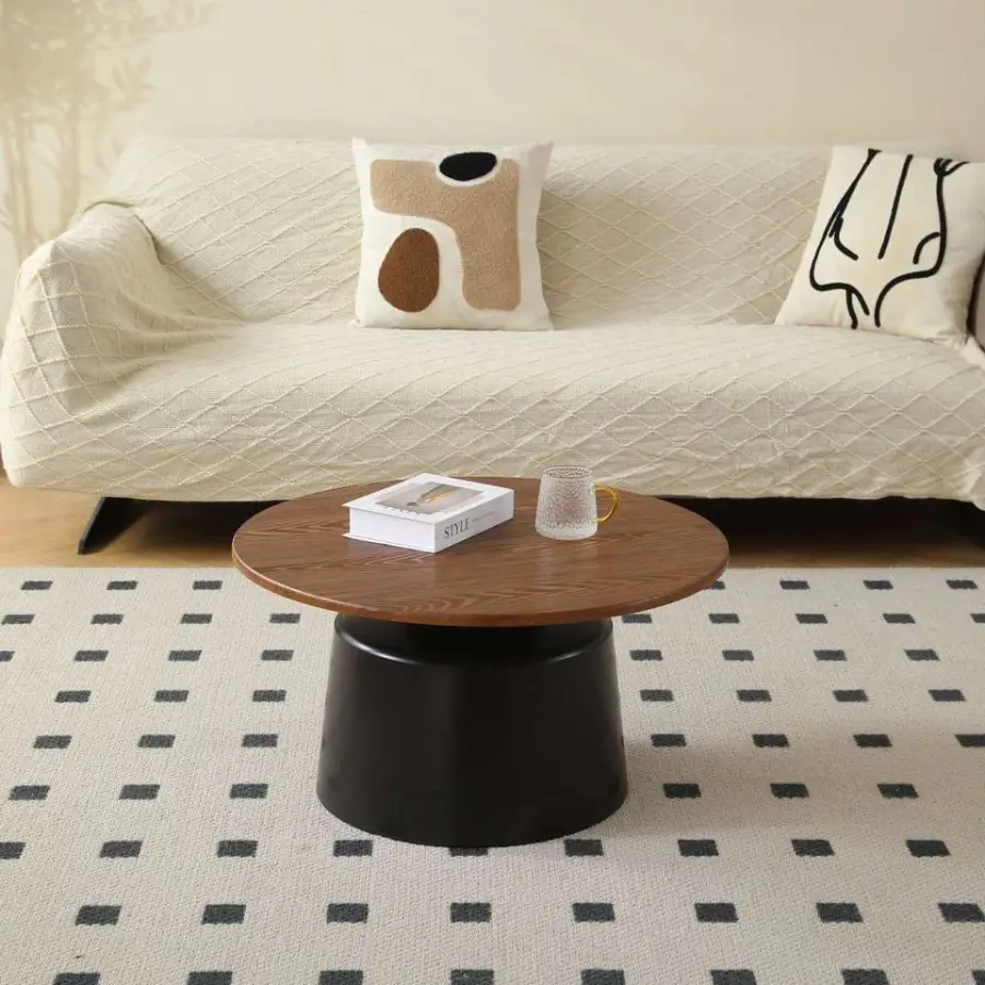 Modern Luxury Solid Wood Round Coffee Table with Durable Wrought Iron Side Living Room Furniture for Home Office — image 4