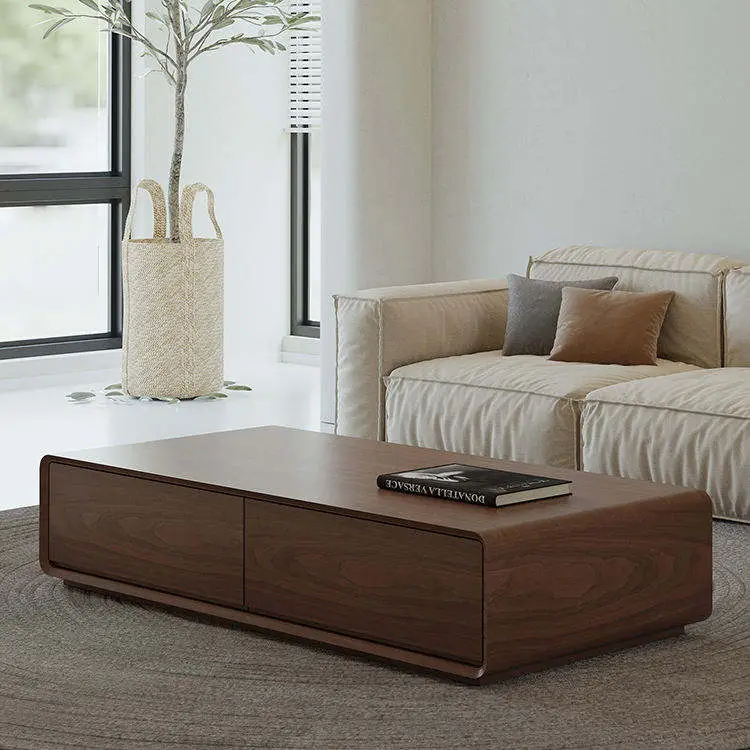 Unique Mid-Century Low Square Coffee Table Curved Bent Wrap 4 Drawers No Legs Dark Walnut Custom Home Decor — image 2
