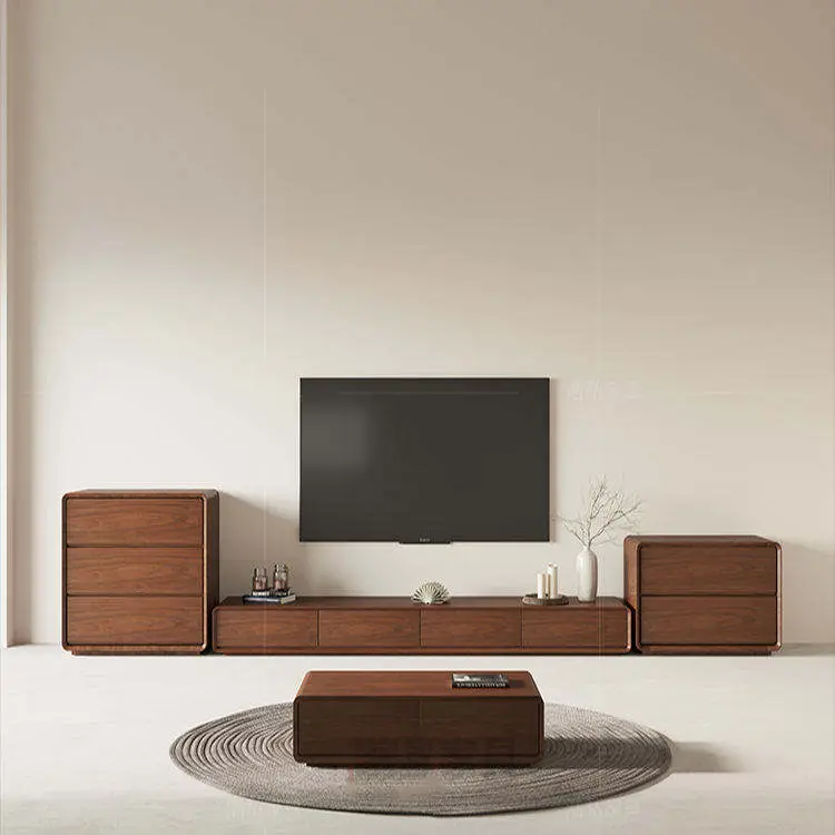 Unique Mid-Century Low Square Coffee Table Curved Bent Wrap 4 Drawers No Legs Dark Walnut Custom Home Decor — image 4