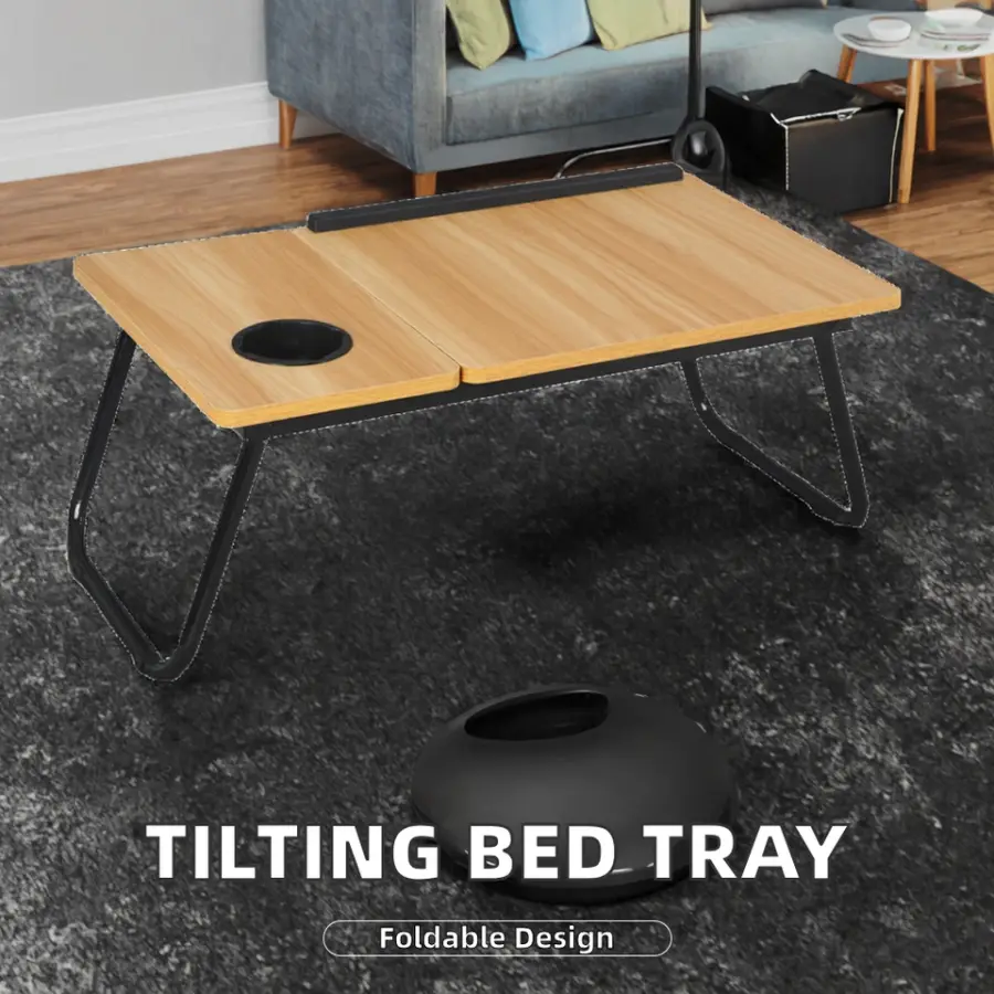 Portable Foldable Laptop Bed Desk Split Top Cup Holder Phone Slot Black Folding Legs Custom for Sofa Bedroom — image 3