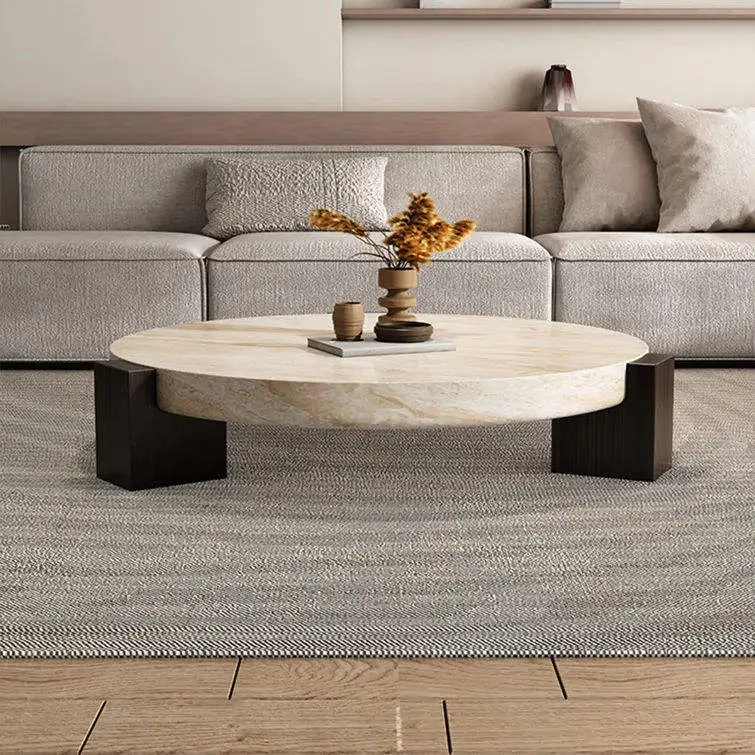 Modern Minimalist Durable Lumio Coffee Table Solid Wood Base Faux Marble Top Living Room Home Furniture — view 1