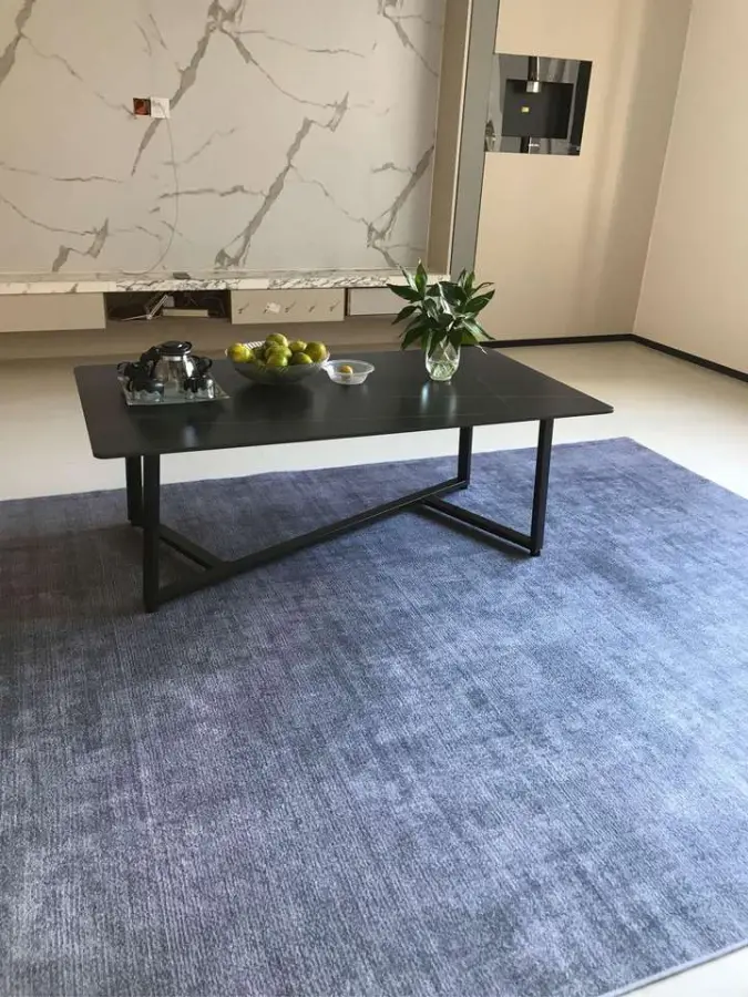 Luxury Rectangular Grey Coffee Table Asymmetric V Frame Black Metal Legs Rounded Corner Custom for Living Room — image 4