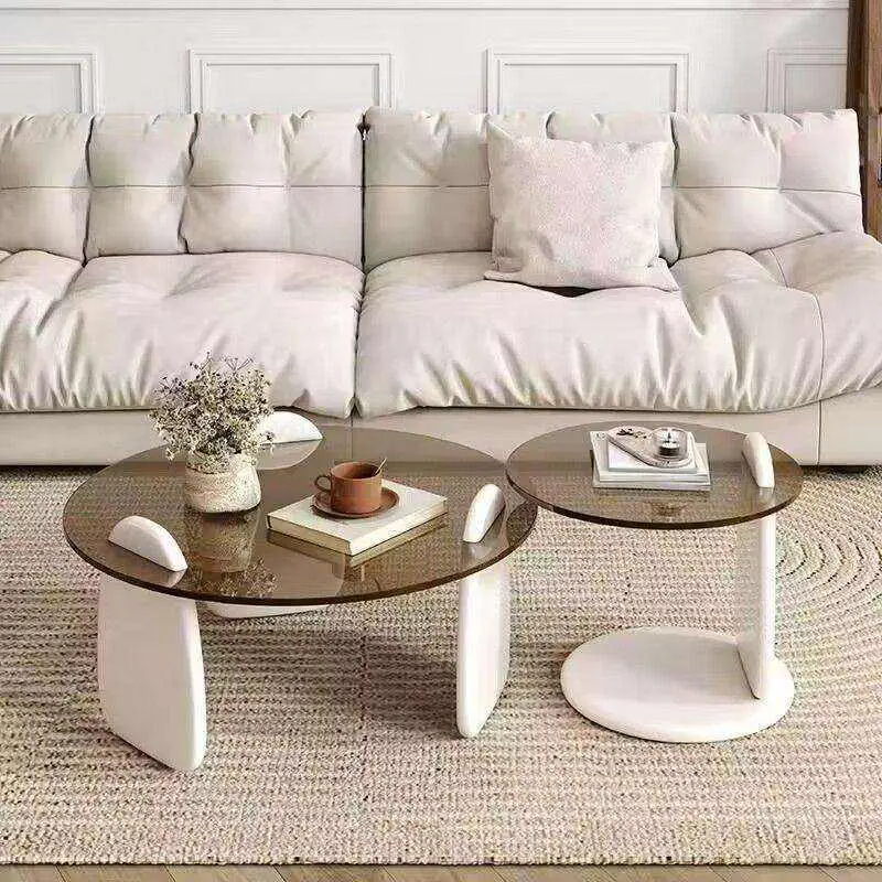 Durable Round Modern Nordic Wood Frame Glass Coffee Table for Living Room Home Furniture — view 1