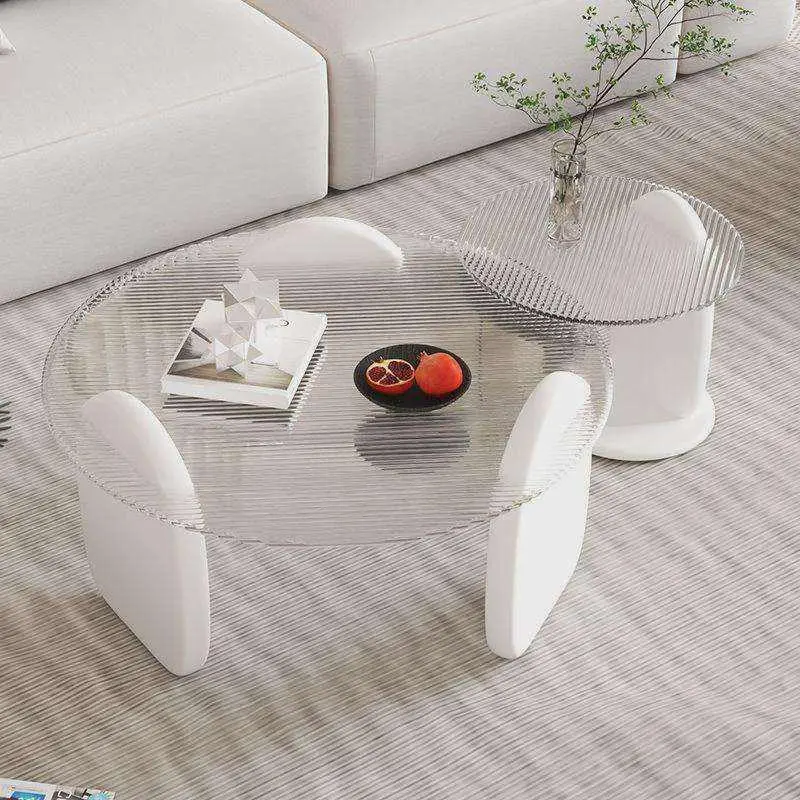 Durable Round Modern Nordic Wood Frame Glass Coffee Table for Living Room Home Furniture — image 3