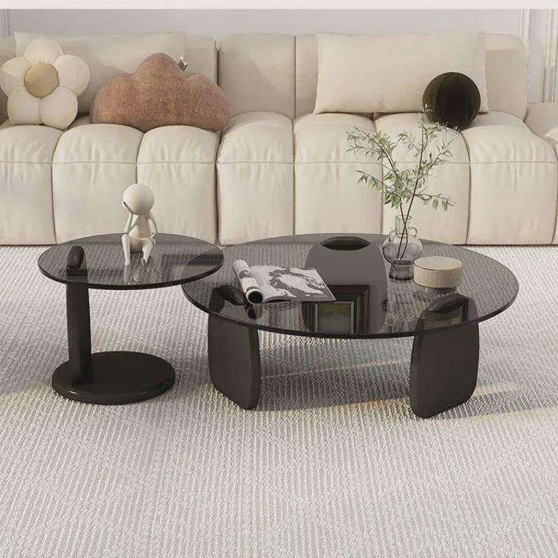 Durable Round Modern Nordic Wood Frame Glass Coffee Table for Living Room Home Furniture — image 4