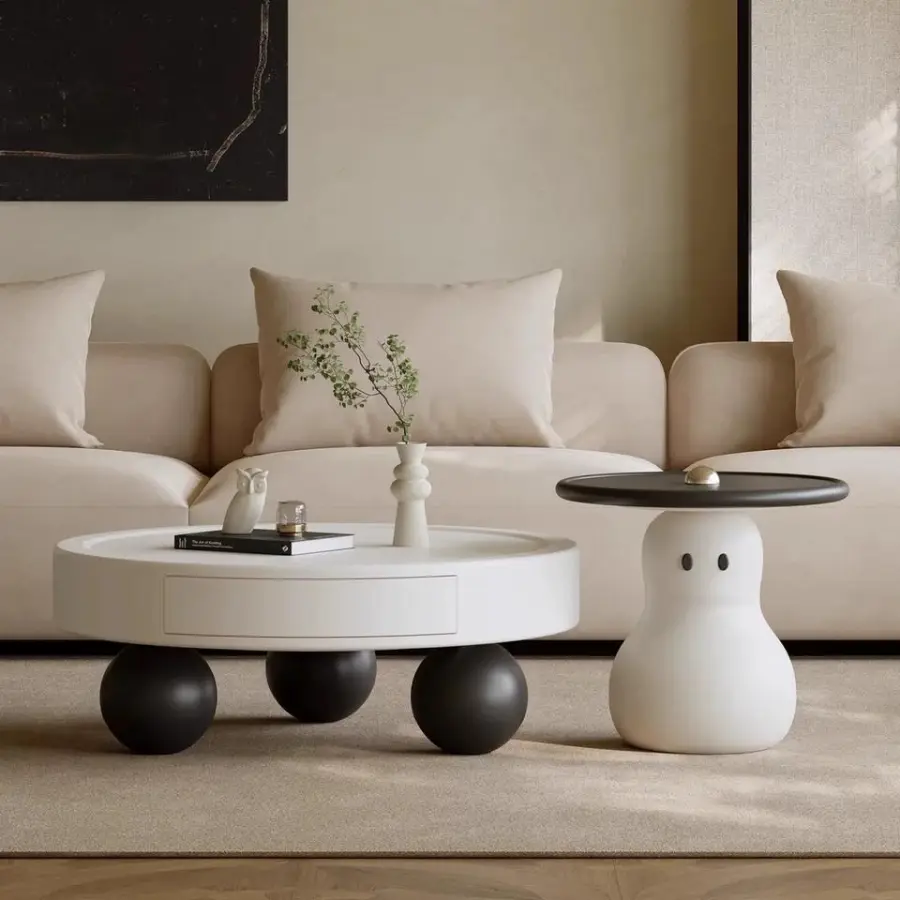 Cream White Snowman Shape Durable High End Modern Living Room Coffee Table Set Wholesale Wooden Center Table — view 1