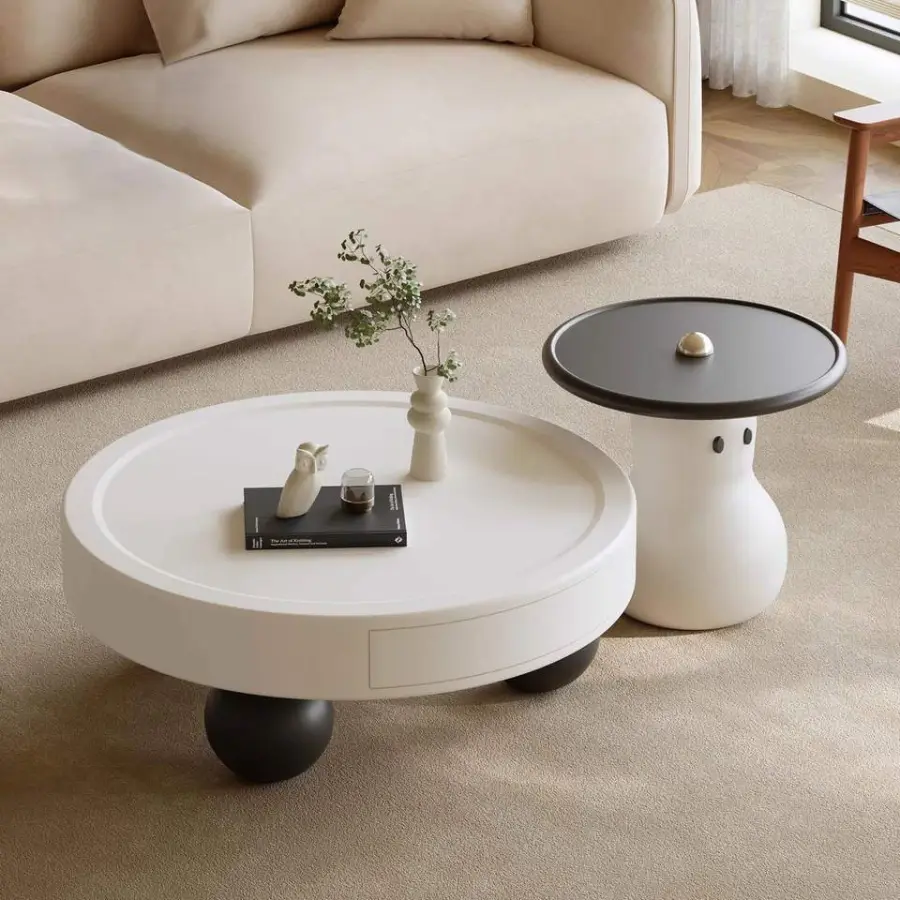 Cream White Snowman Shape Durable High End Modern Living Room Coffee Table Set Wholesale Wooden Center Table — image 2