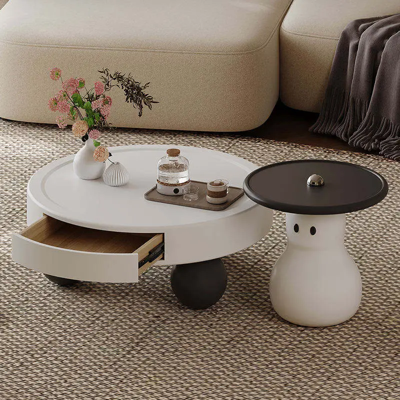 Cream White Snowman Shape Durable High End Modern Living Room Coffee Table Set Wholesale Wooden Center Table — image 3