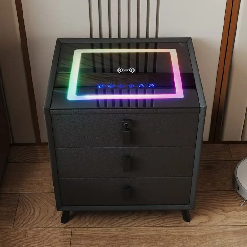 Luxury Cream Style Bedside Cabinet with Integrated Fast Charging Station and Touch LED Atmosphere Lighting for Home Hotel — image 2
