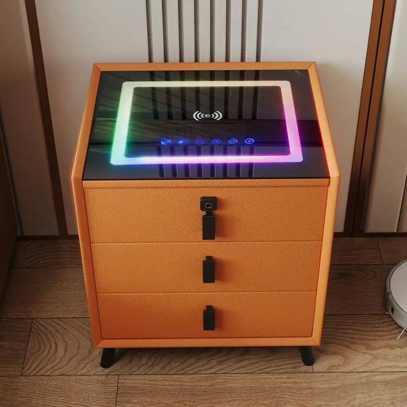 Luxury Cream Style Bedside Cabinet with Integrated Fast Charging Station and Touch LED Atmosphere Lighting for Home Hotel — image 3