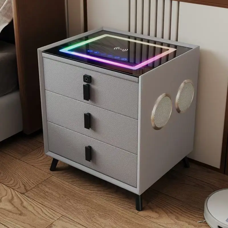 Luxury Cream Style Bedside Cabinet with Integrated Fast Charging Station and Touch LED Atmosphere Lighting for Home Hotel — image 4