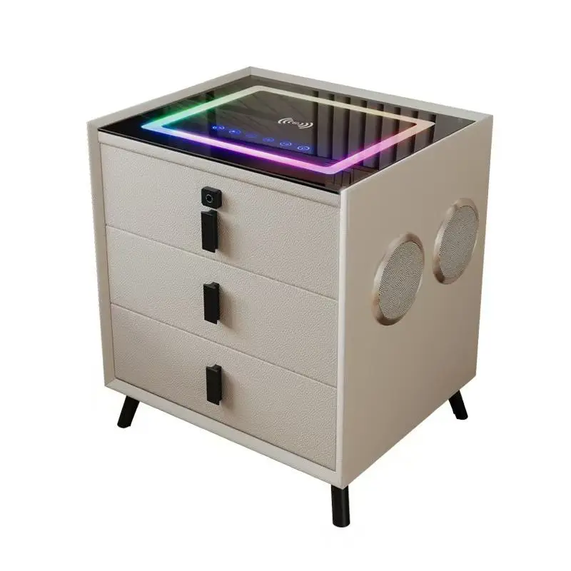 Luxury Cream Style Bedside Cabinet with Integrated Fast Charging Station and Touch LED Atmosphere Lighting for Home Hotel — image 5