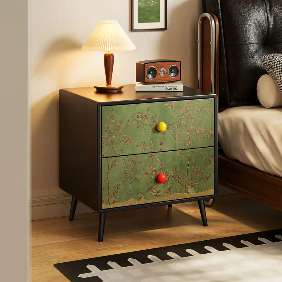 Top Rated French Cream Style Wood Eco-Friendly Nightstand with 2 Drawers for Cozy Bedroom — view 1