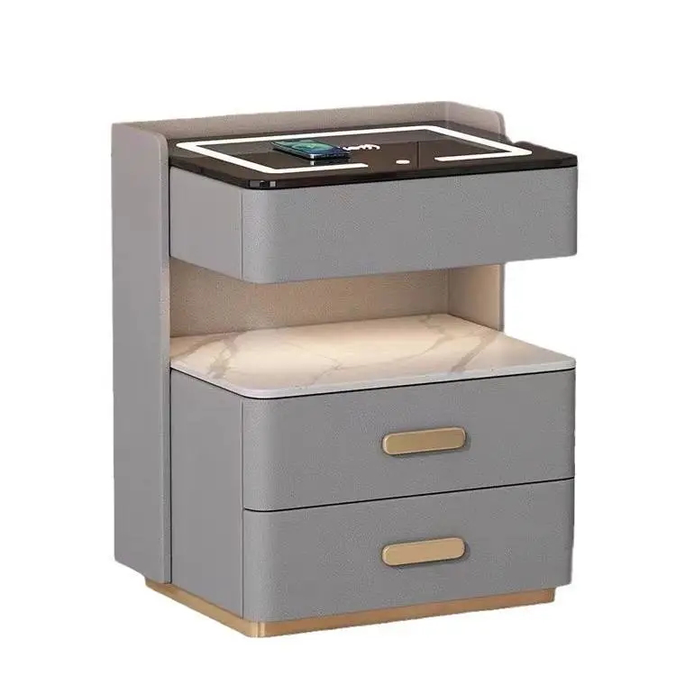 Modern Smart Nightstand with Wireless Charging & 3-Color LED Light 2 Drawer Bedside Table for Bedroom Furniture — view 1