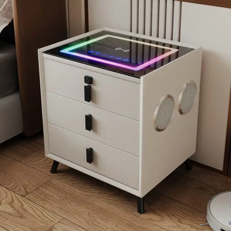 Luxury Cream Style Bedside Cabinet with Integrated Fast Charging Station and Touch LED Atmosphere Lighting for Home Hotel — image 6