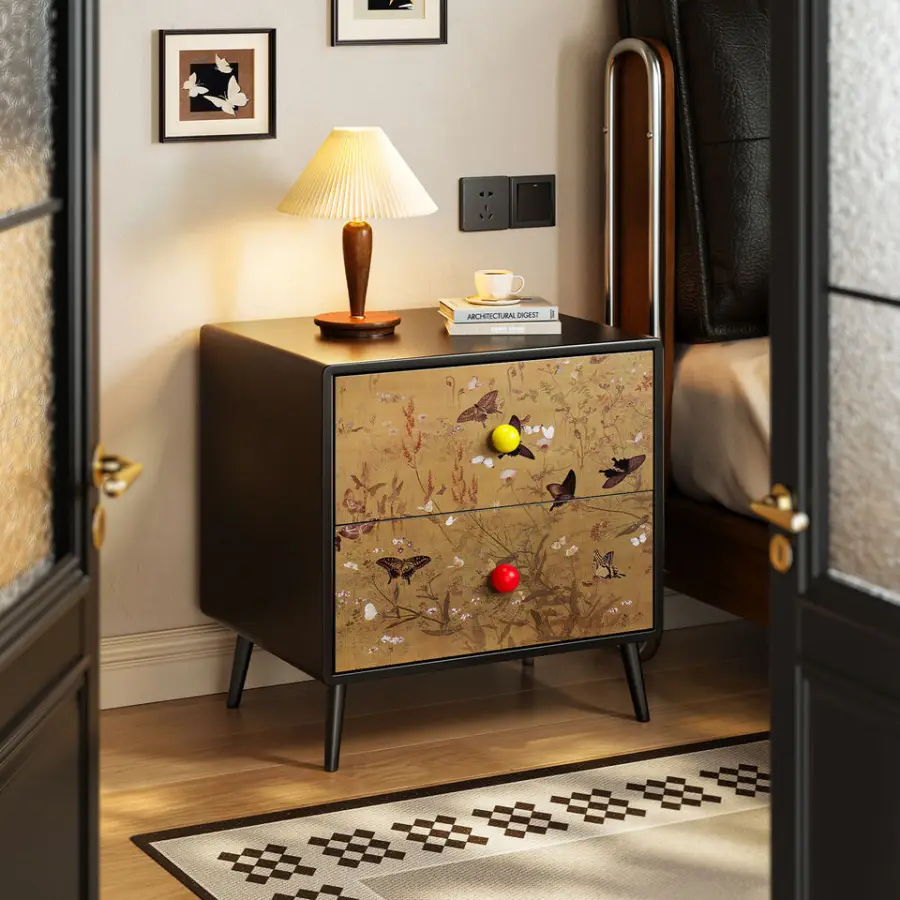 Top Rated French Cream Style Wood Eco-Friendly Nightstand with 2 Drawers for Cozy Bedroom — view 2