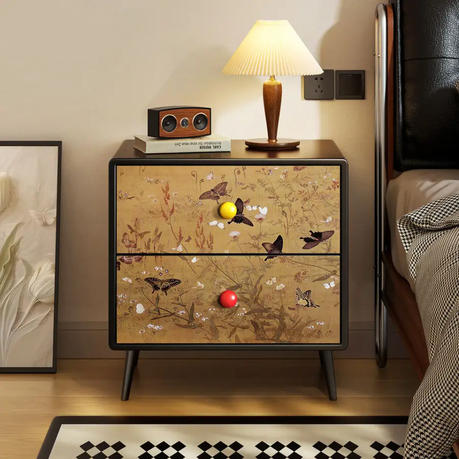 Top Rated French Cream Style Wood Eco-Friendly Nightstand with 2 Drawers for Cozy Bedroom — view 3