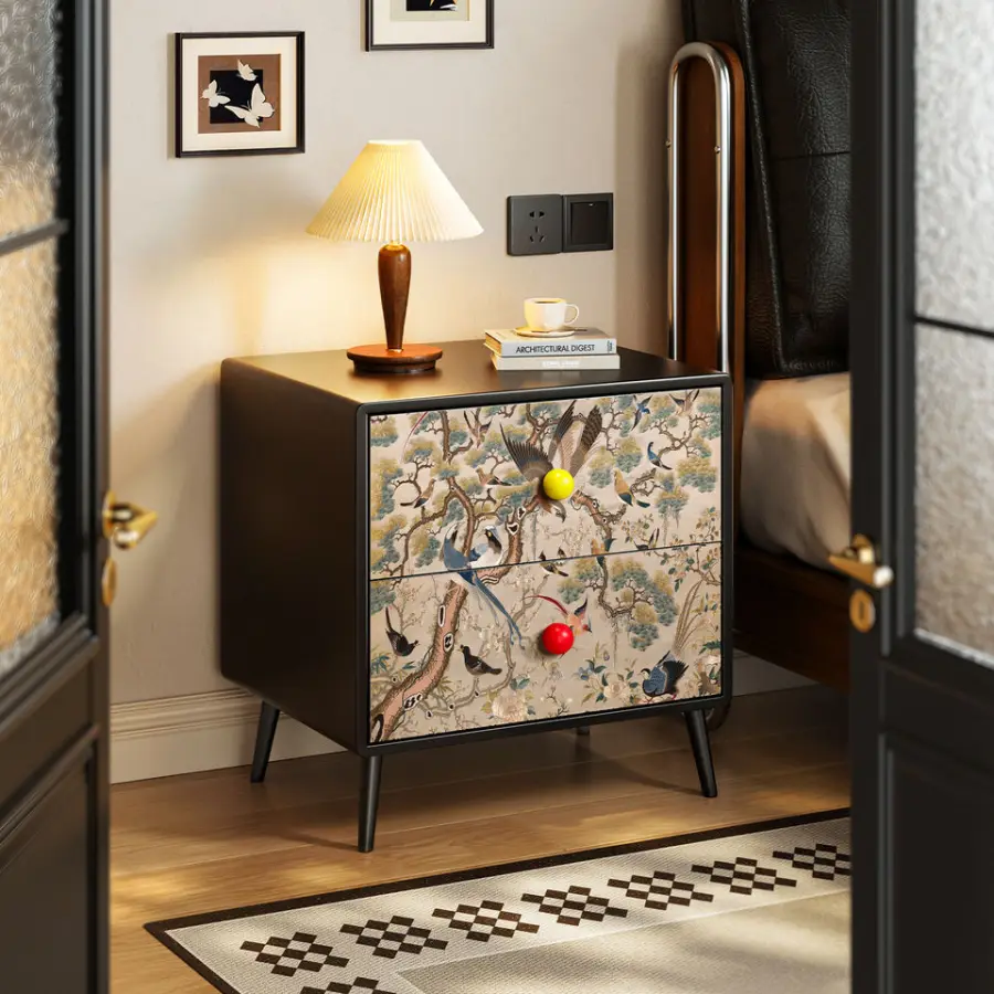 Top Rated French Cream Style Wood Eco-Friendly Nightstand with 2 Drawers for Cozy Bedroom — view 4