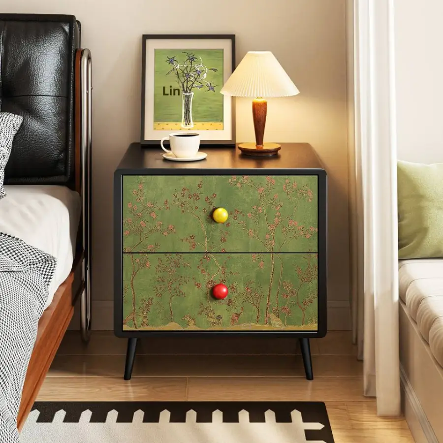 Top Rated French Cream Style Wood Eco-Friendly Nightstand with 2 Drawers for Cozy Bedroom — view 5