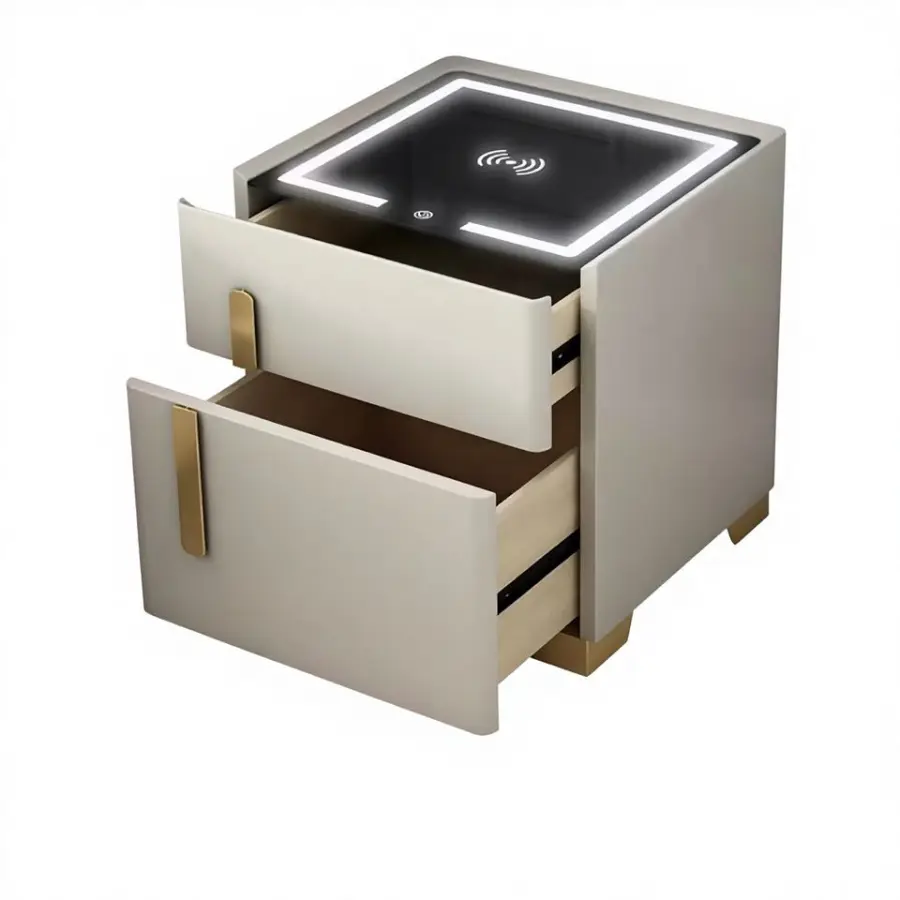 Smart Bedside Table Light Luxury Simple Modern Safe Durable Wooden Countertop Wireless Charging Home Bedroom Small 2 Dra — view 1