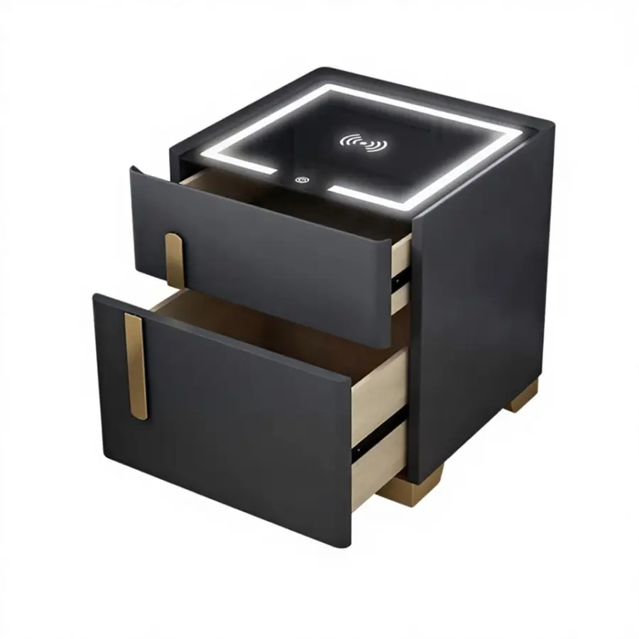Smart Bedside Table Light Luxury Simple Modern Safe Durable Wooden Countertop Wireless Charging Home Bedroom Small 2 Drawers — image 2