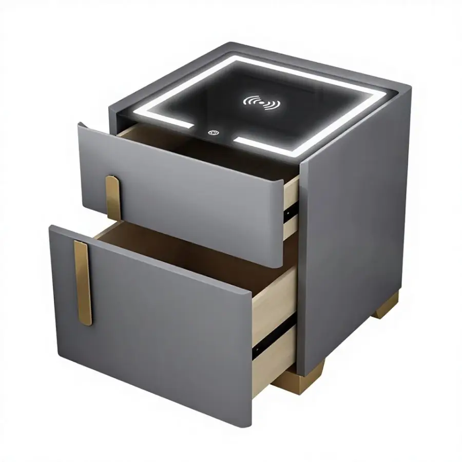 Smart Bedside Table Light Luxury Simple Modern Safe Durable Wooden Countertop Wireless Charging Home Bedroom Small 2 Drawers — image 3