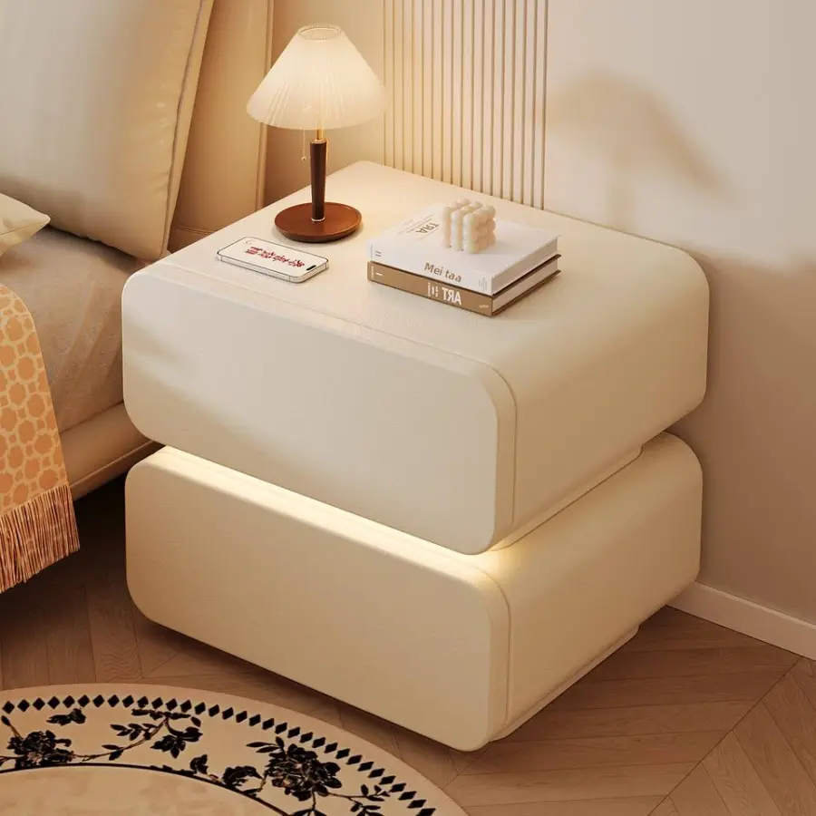 Top Rated Modern Ribbed Leather Nightstand Bedside Table Bedside Cabinet for Luxury Bedroom — view 1