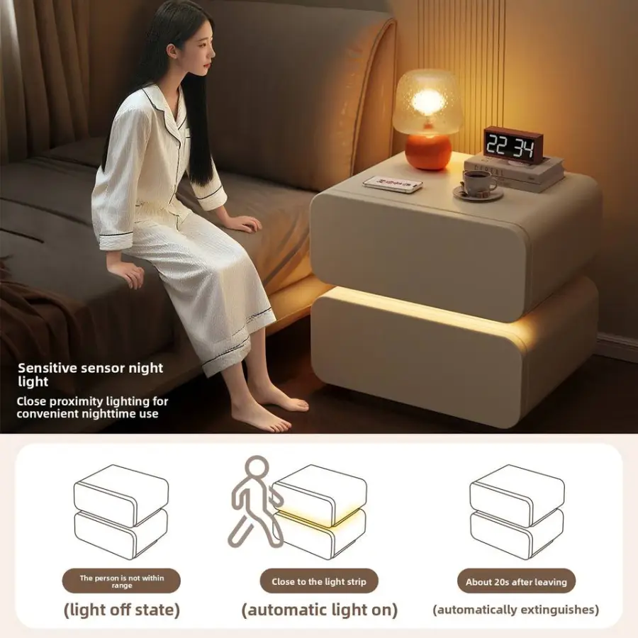 Top Rated Modern Ribbed Leather Nightstand Bedside Table Bedside Cabinet for Luxury Bedroom — image 3