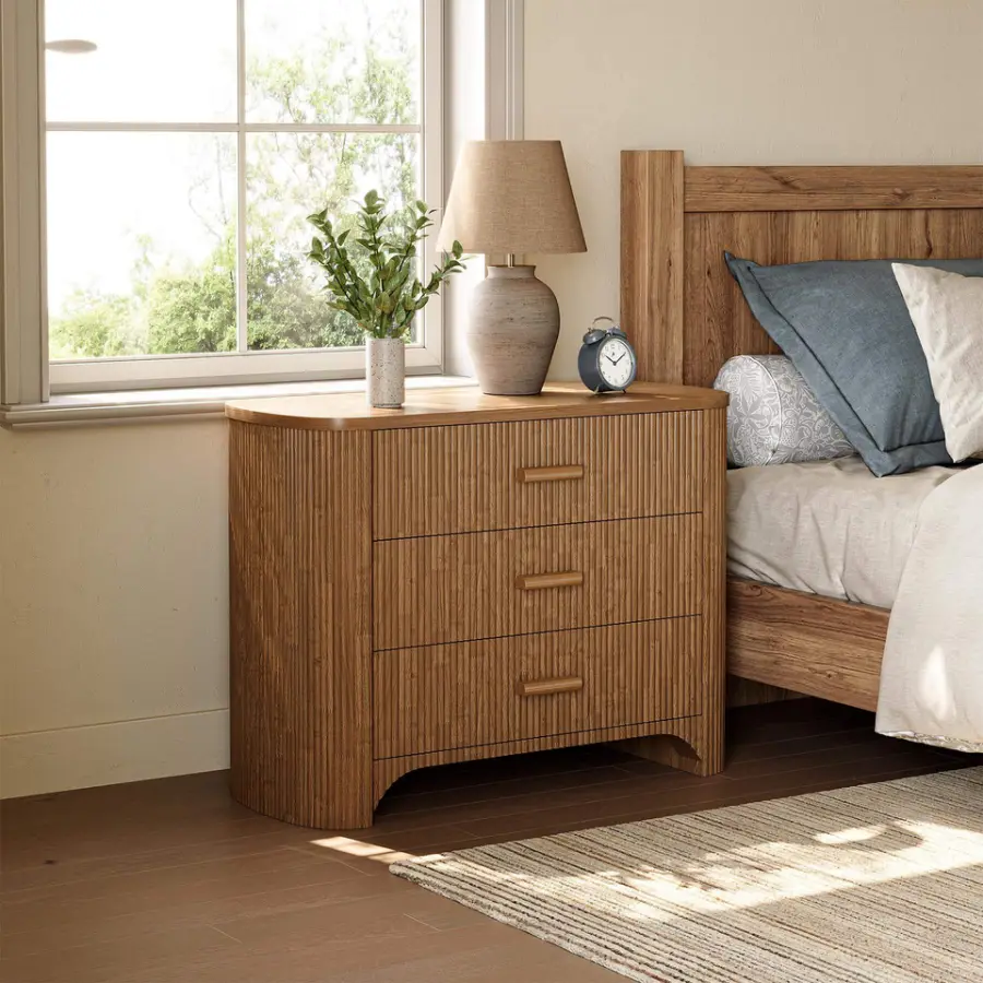 Ultra-slim Leg 2 Drawer Nightstand Anti-collision Rounded Corner Side Table for High-end Master Bedroom — image 2