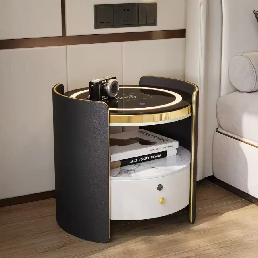 Smart Nightstand with Wireless Charging & Fingerprint Lock 1 Drawer Bedside Table with 3-Color LED Light — view 1