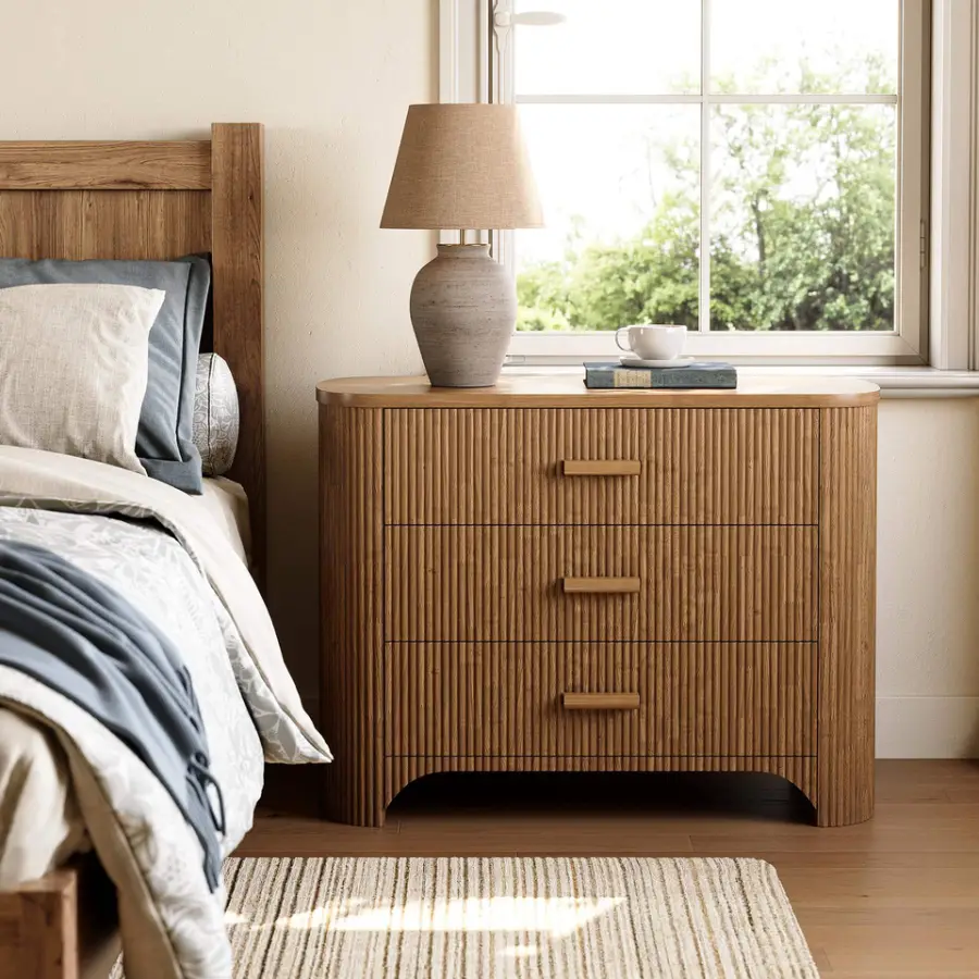 Ultra-slim Leg 2 Drawer Nightstand Anti-collision Rounded Corner Side Table for High-end Master Bedroom — image 3