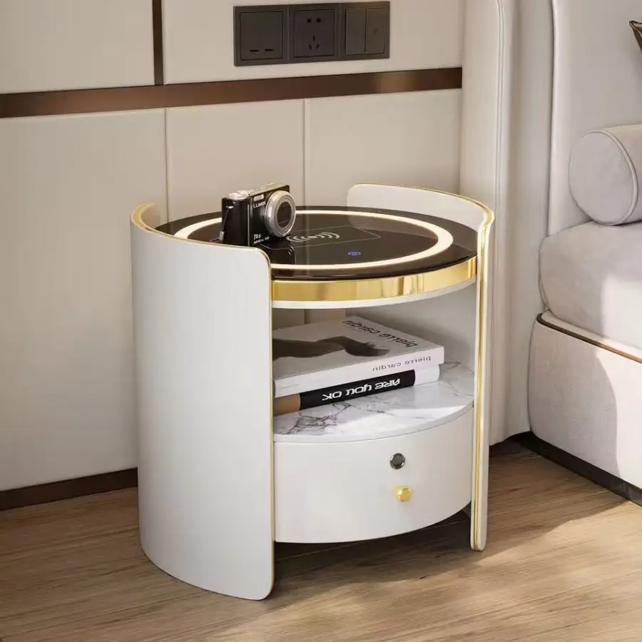 Smart Nightstand with Wireless Charging & Fingerprint Lock 1 Drawer Bedside Table with 3-Color LED Light — image 2