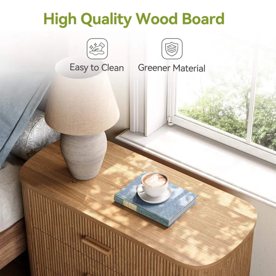 Ultra-slim Leg 2 Drawer Nightstand Anti-collision Rounded Corner Side Table for High-end Master Bedroom — image 4