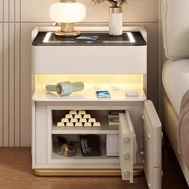 Smart Bedroom Bedside Safe Nightstand Rechargeable Wireless Charger Touch LED Light Modern Minimalist Design Solid Wood — view 2