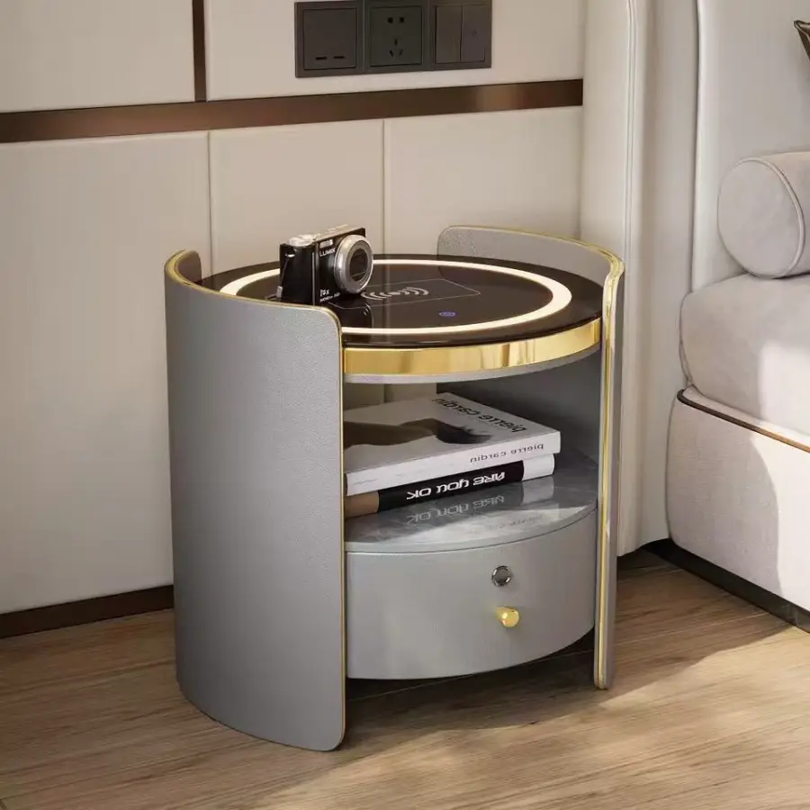 Smart Nightstand with Wireless Charging & Fingerprint Lock 1 Drawer Bedside Table with 3-Color LED Light — image 3