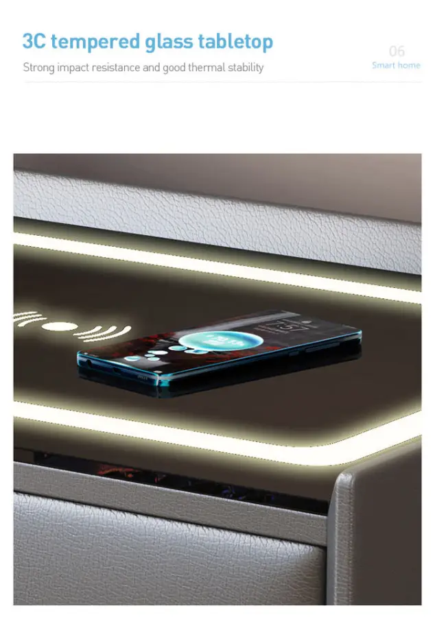 Smart Nightstand with Wireless Charging & Fingerprint Lock 1 Drawer Bedside Table with 3-Color LED Light — image 4
