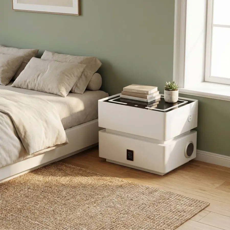 Wholesale Price Bedroom Living Room Office Furniture 2 Layers Bedside Modern Nightstands Wood Smart 2 Drawers Foldable Hotel — image 2