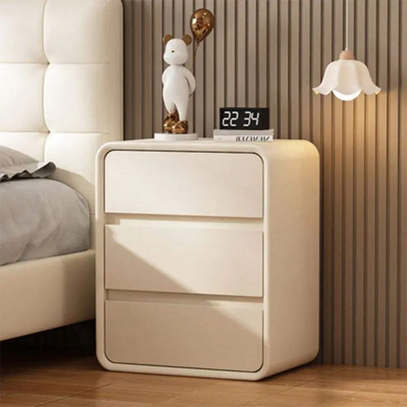 Nordic Wooden Nightstand Modern Style White Color Simple Warm Bedside Table 3 Drawers Wireless Charging Exquisite Small — view 1