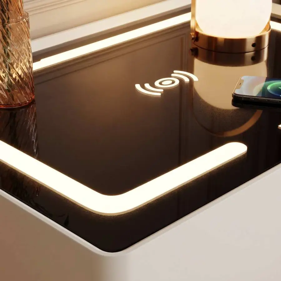 Wholesale Price Bedroom Living Room Office Furniture 2 Layers Bedside Modern Nightstands Wood Smart 2 Drawers Foldable Hotel — image 3