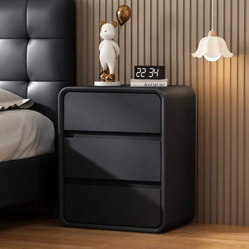 Nordic Wooden Nightstand Modern Style White Color Simple Warm Bedside Table 3 Drawers Wireless Charging Exquisite Small — view 3