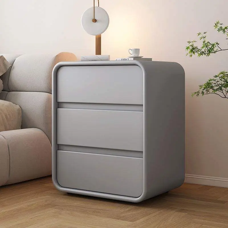 Nordic Wooden Nightstand Modern Style White Color Simple Warm Bedside Table 3 Drawers Wireless Charging Exquisite Small — view 4